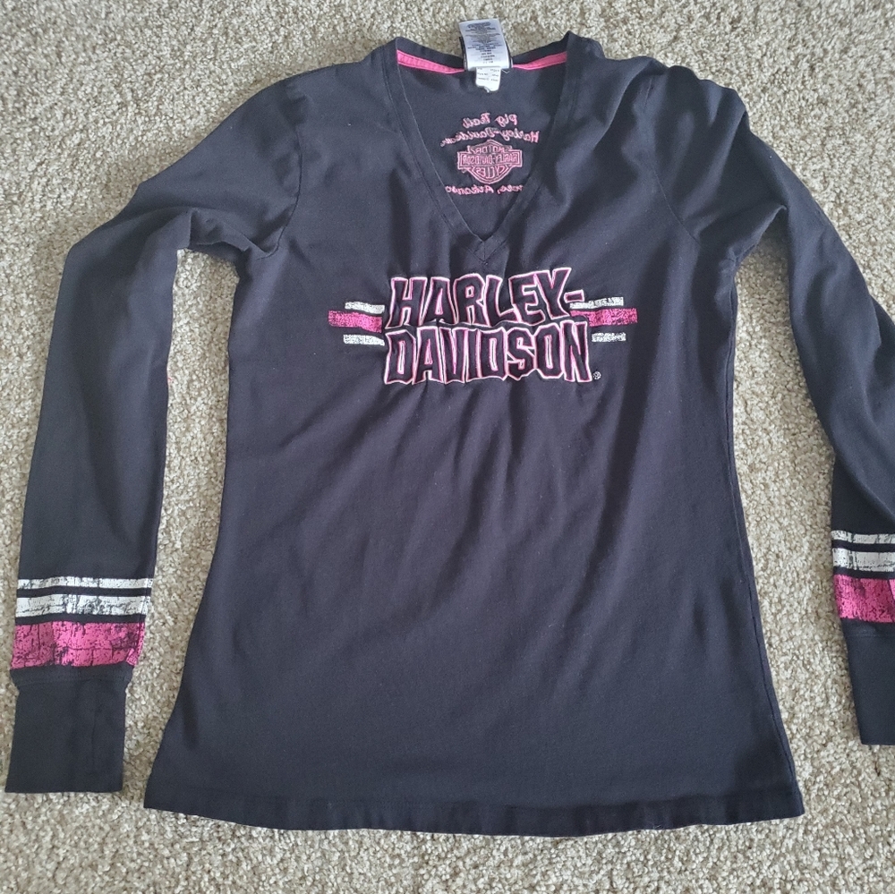 Harley Davidson Long Sleeve V neck Tee